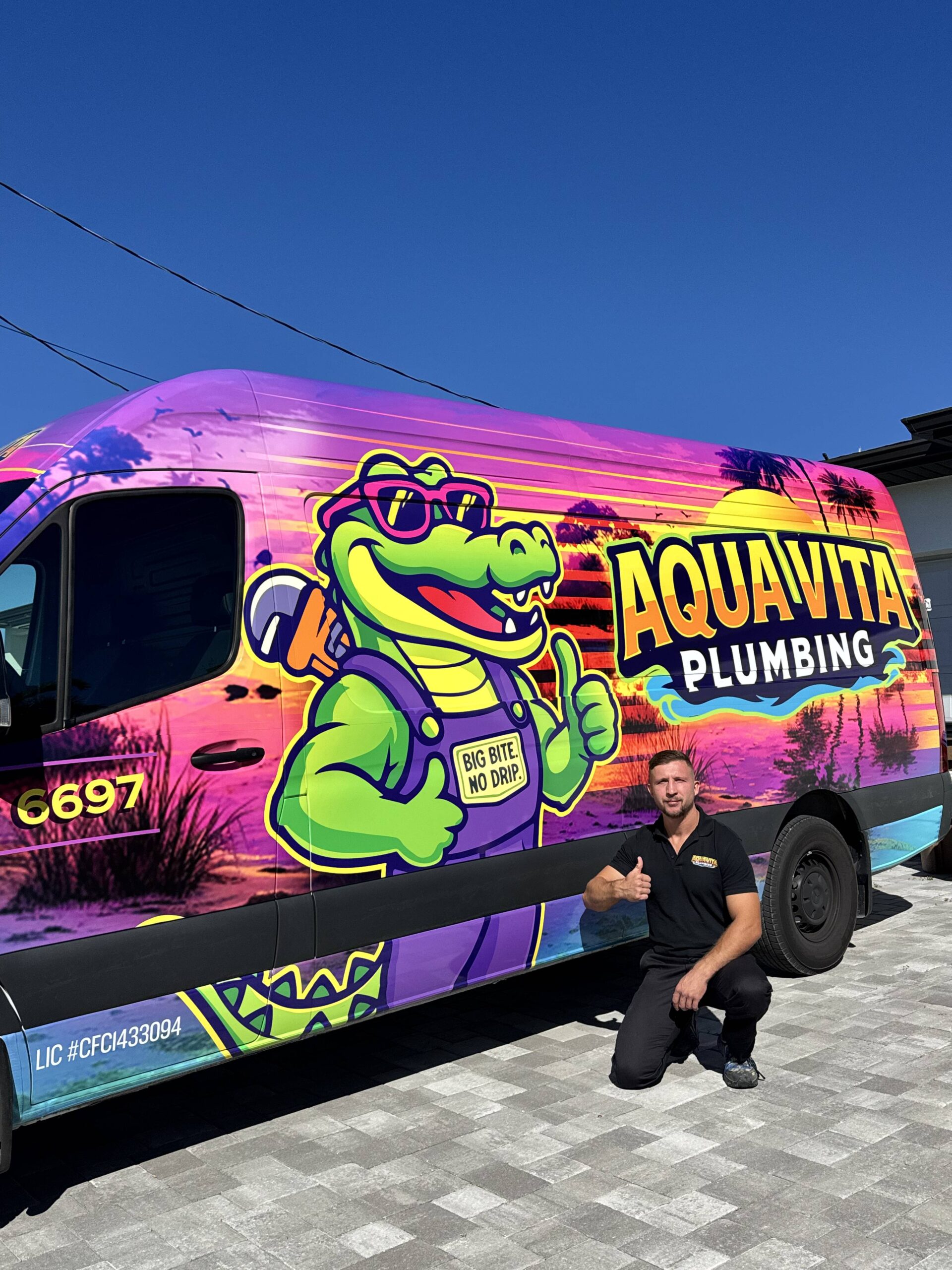 Oskar Huber with the Aqua Vita Plumbing van in Cape Coral